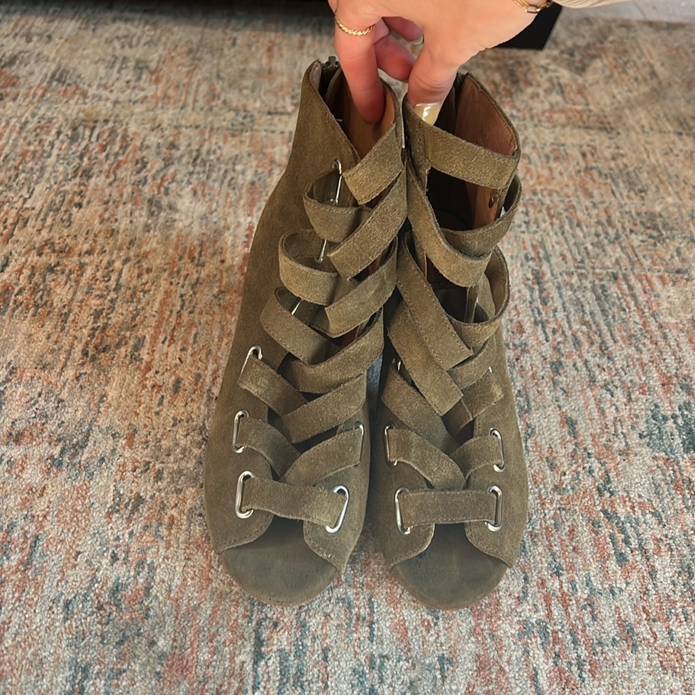 Jeffrey Campbell suede lace up heeled ankle boots-olive